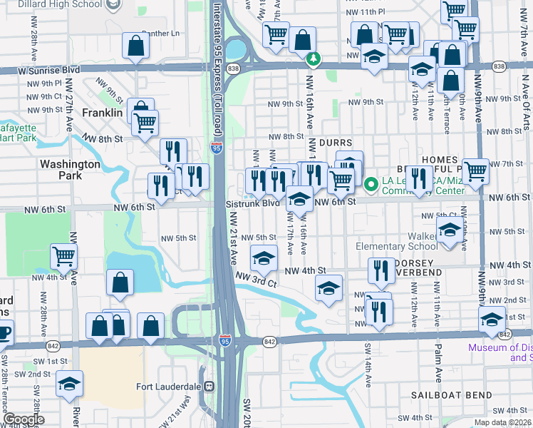 map of restaurants, bars, coffee shops, grocery stores, and more near 527 Northwest 18th Avenue in Fort Lauderdale