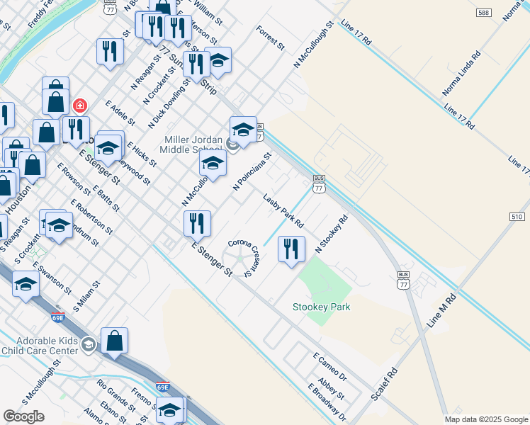 map of restaurants, bars, coffee shops, grocery stores, and more near 130 Wild Olive Circle in San Benito