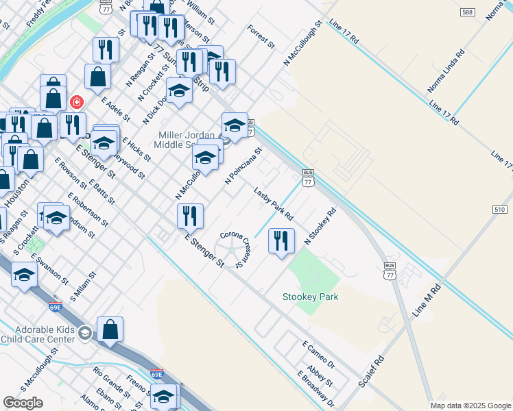 map of restaurants, bars, coffee shops, grocery stores, and more near 130 Wild Olive Circle in San Benito