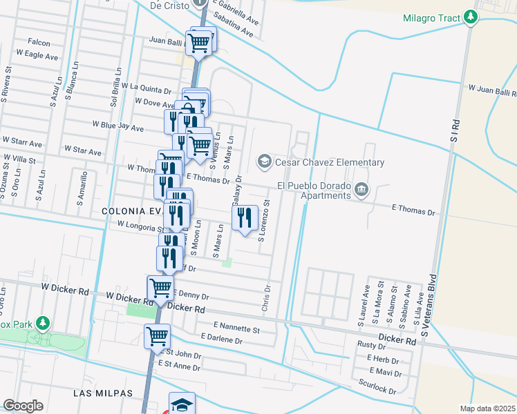map of restaurants, bars, coffee shops, grocery stores, and more near 313 West David Avenue in Pharr