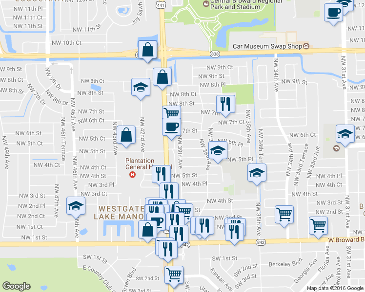 map of restaurants, bars, coffee shops, grocery stores, and more near 3851 Northwest 6th Court in Fort Lauderdale