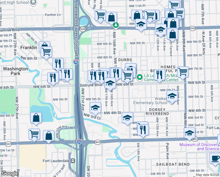 map of restaurants, bars, coffee shops, grocery stores, and more near 529 Northwest 16th Avenue in Fort Lauderdale