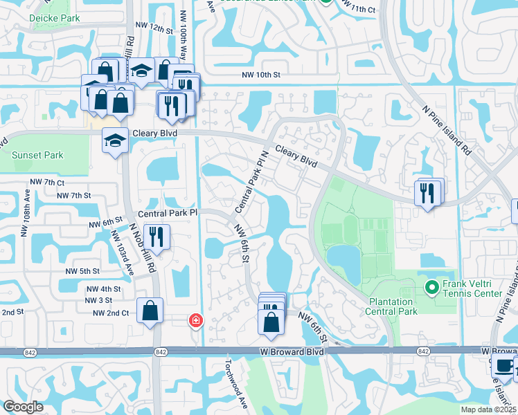 map of restaurants, bars, coffee shops, grocery stores, and more near 573 Northwest 97th Avenue in Plantation