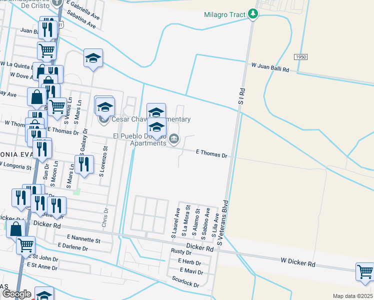 map of restaurants, bars, coffee shops, grocery stores, and more near 1087 East Thomas Drive in Pharr