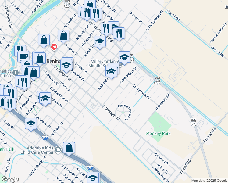 map of restaurants, bars, coffee shops, grocery stores, and more near 400 Ponciana Street in San Benito