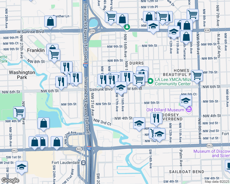 map of restaurants, bars, coffee shops, grocery stores, and more near 527 Northwest 18th Avenue in Fort Lauderdale