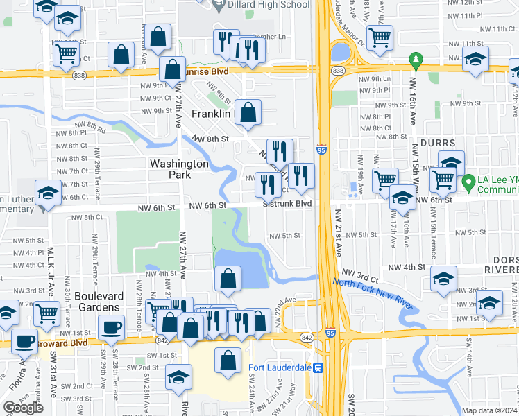 map of restaurants, bars, coffee shops, grocery stores, and more near 541 Northwest 23rd Avenue in Fort Lauderdale