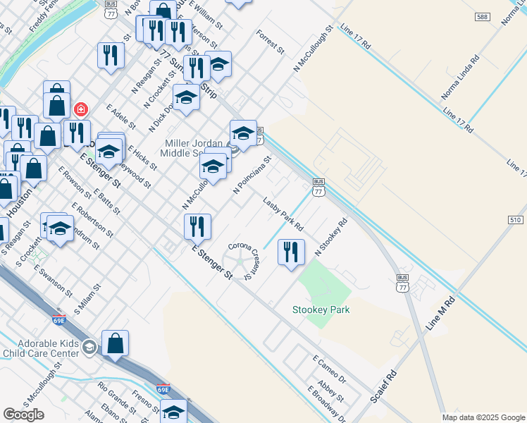 map of restaurants, bars, coffee shops, grocery stores, and more near 111 Las Palmas Street in San Benito