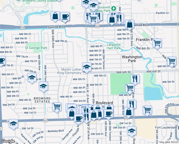map of restaurants, bars, coffee shops, grocery stores, and more near 3051 Northwest 5th Court in Fort Lauderdale
