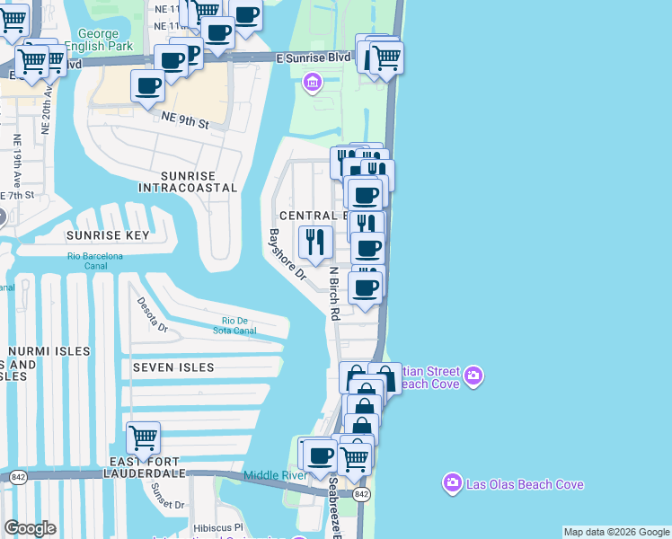 map of restaurants, bars, coffee shops, grocery stores, and more near in Fort Lauderdale