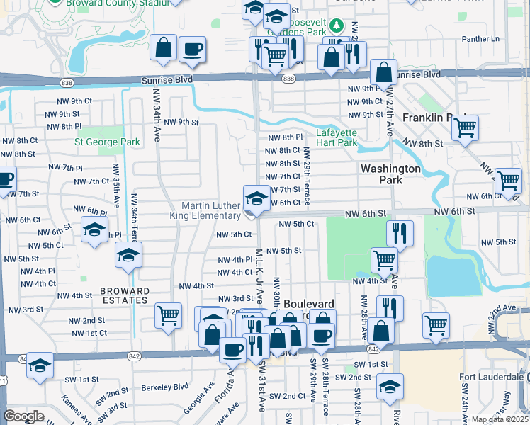 map of restaurants, bars, coffee shops, grocery stores, and more near 3051 Northwest 5th Court in Fort Lauderdale