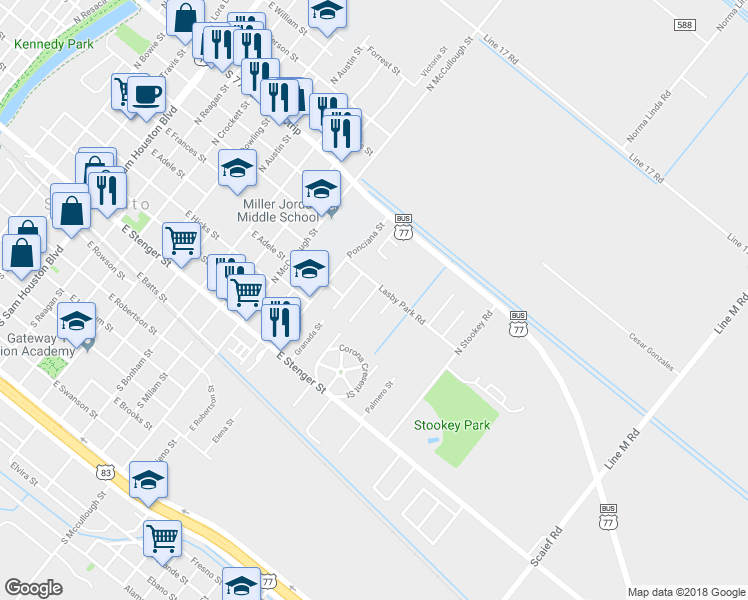 map of restaurants, bars, coffee shops, grocery stores, and more near 121 Wild Olive Circle in San Benito