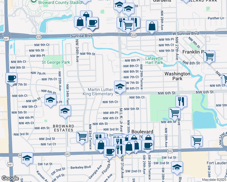 map of restaurants, bars, coffee shops, grocery stores, and more near 591 Northwest 31st Avenue in Fort Lauderdale