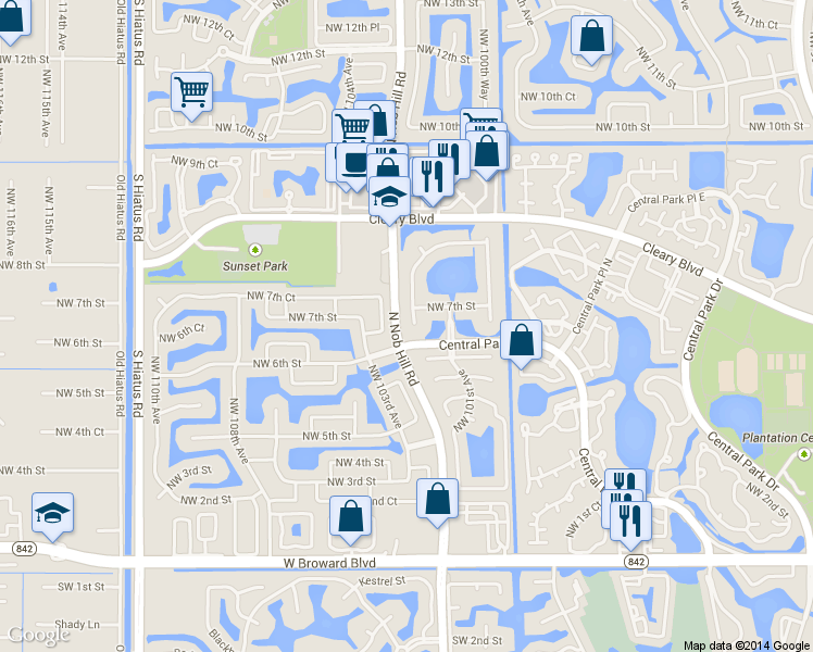 map of restaurants, bars, coffee shops, grocery stores, and more near 10203 Northwest 6th Street in Plantation