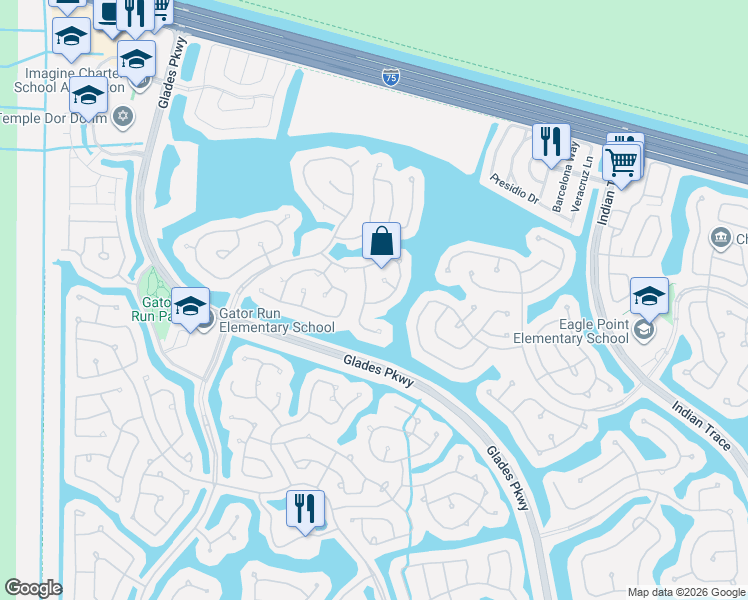 map of restaurants, bars, coffee shops, grocery stores, and more near 642 Willow Bend Road in Weston