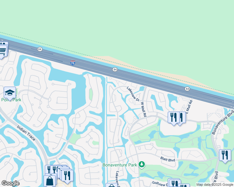 map of restaurants, bars, coffee shops, grocery stores, and more near 715 Lakeview Drive in Weston