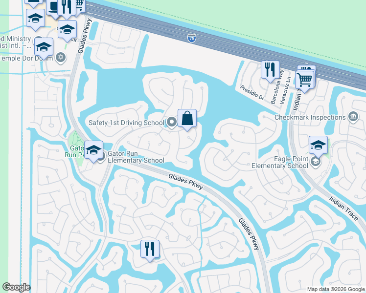 map of restaurants, bars, coffee shops, grocery stores, and more near 642 Willow Bend Road in Weston