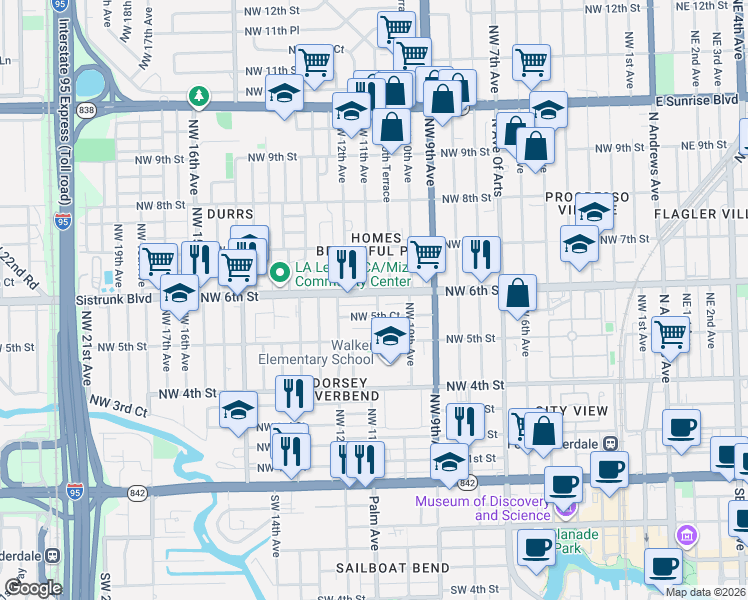 map of restaurants, bars, coffee shops, grocery stores, and more near 1016 Northwest 5th Court in Fort Lauderdale