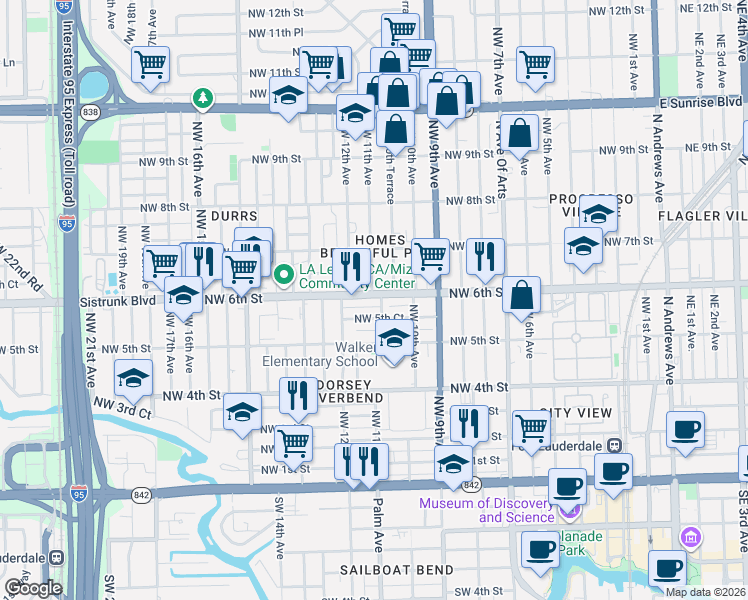 map of restaurants, bars, coffee shops, grocery stores, and more near 1117 Northwest 5th Court in Fort Lauderdale