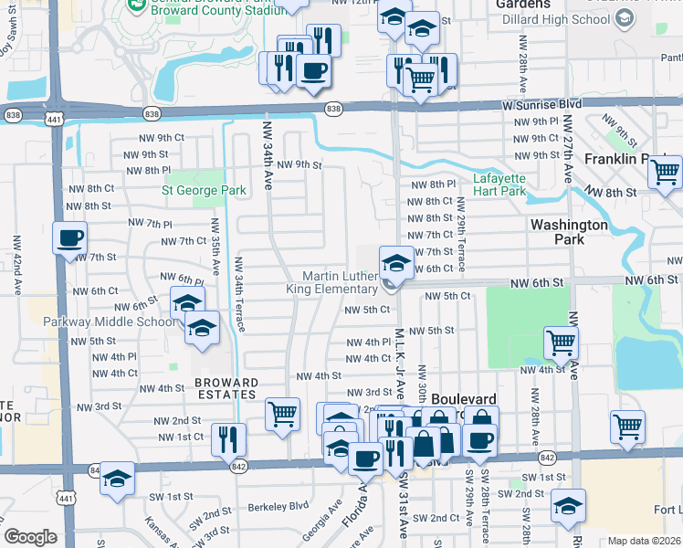 map of restaurants, bars, coffee shops, grocery stores, and more near 580 Northwest 33rd Avenue in Fort Lauderdale