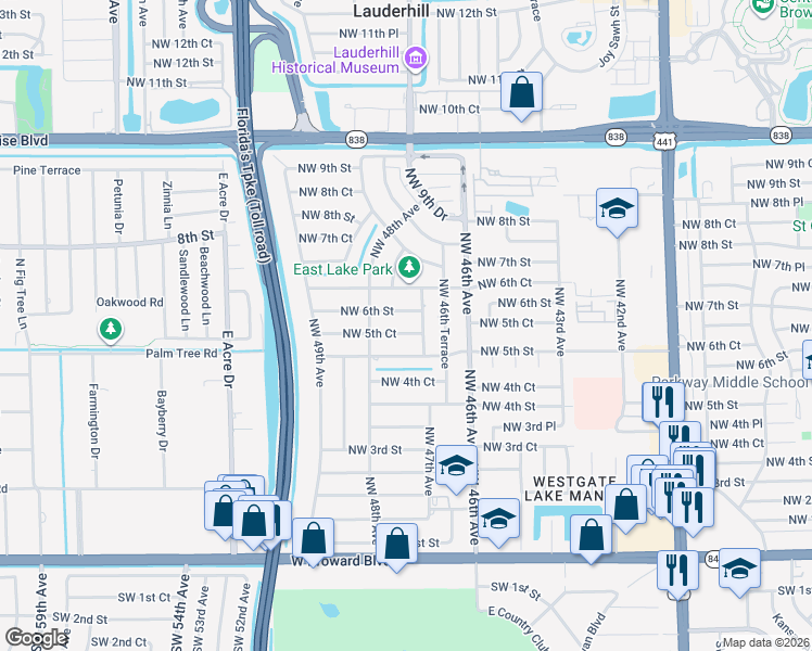 map of restaurants, bars, coffee shops, grocery stores, and more near 4701 Northwest 5th Street in Plantation