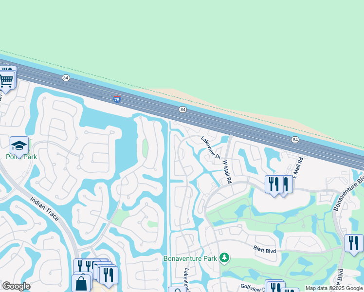 map of restaurants, bars, coffee shops, grocery stores, and more near 715 Lakeview Drive in Weston