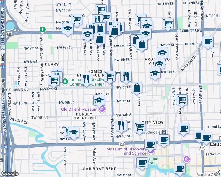 map of restaurants, bars, coffee shops, grocery stores, and more near 610 Northwest 10th Avenue in Fort Lauderdale