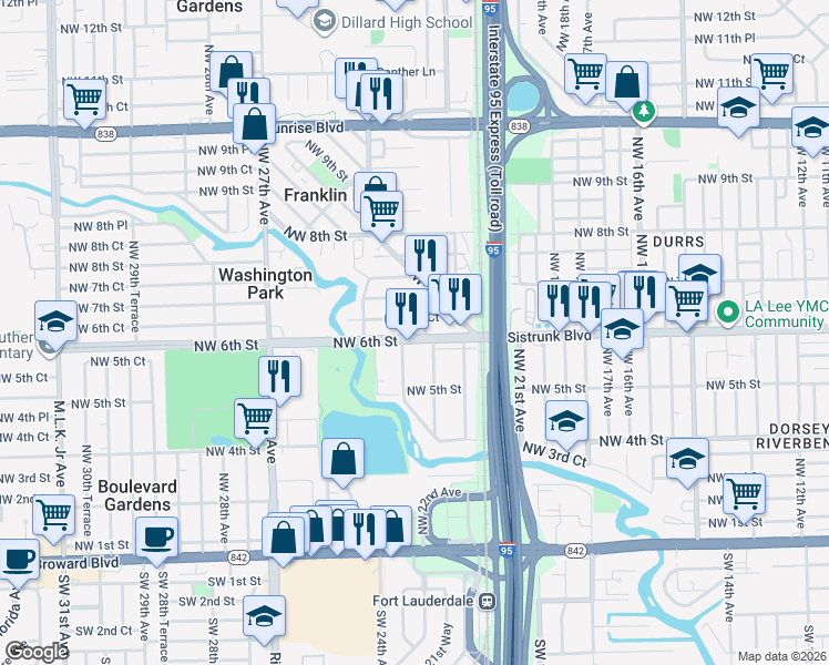map of restaurants, bars, coffee shops, grocery stores, and more near 2177 Northwest 6th Court in Fort Lauderdale