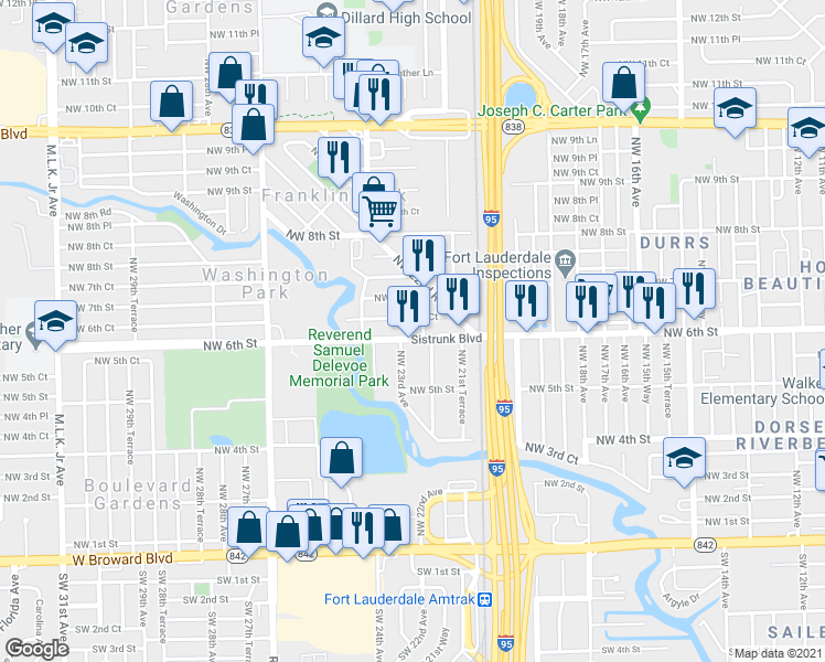 map of restaurants, bars, coffee shops, grocery stores, and more near 2177 Northwest 6th Court in Fort Lauderdale