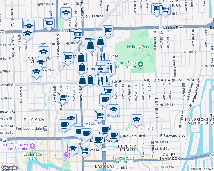 map of restaurants, bars, coffee shops, grocery stores, and more near in Fort Lauderdale
