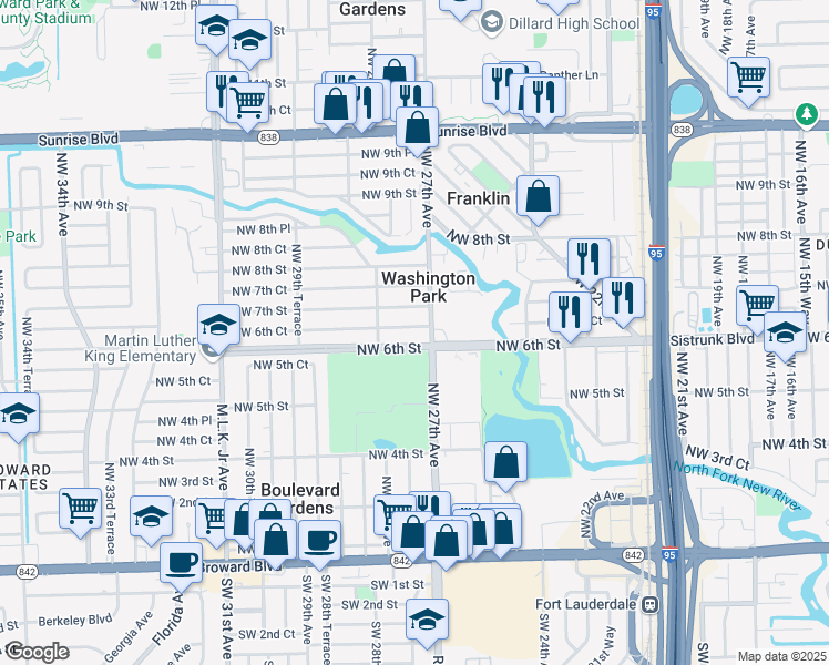 map of restaurants, bars, coffee shops, grocery stores, and more near 2732 Northwest 7th Street in Fort Lauderdale
