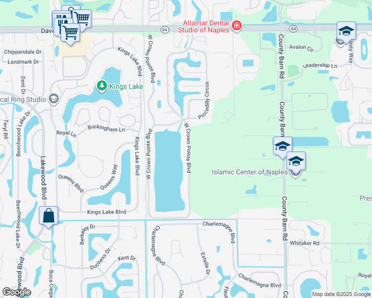 map of restaurants, bars, coffee shops, grocery stores, and more near 3420 West Crown Pointe Boulevard in Naples