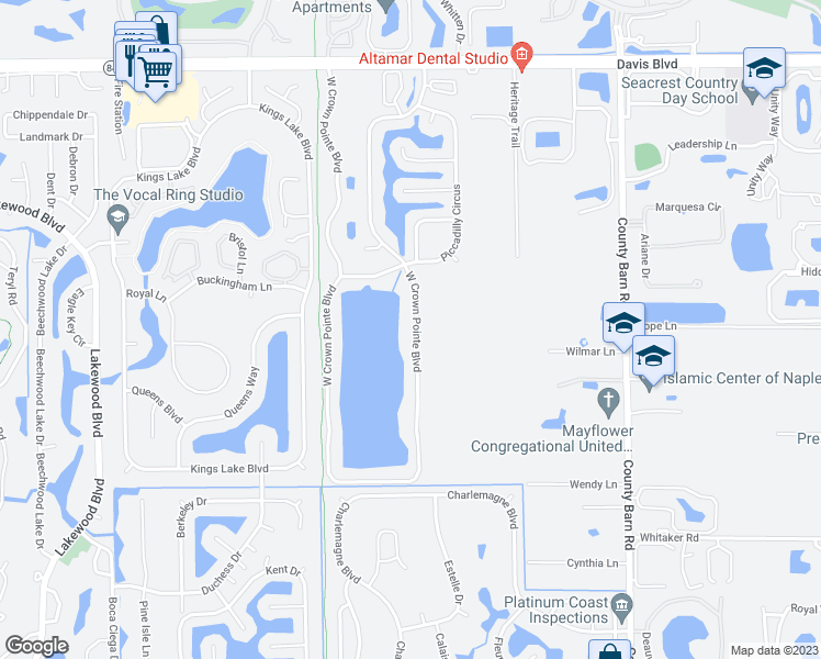map of restaurants, bars, coffee shops, grocery stores, and more near 3450 West Crown Pointe Boulevard in Naples
