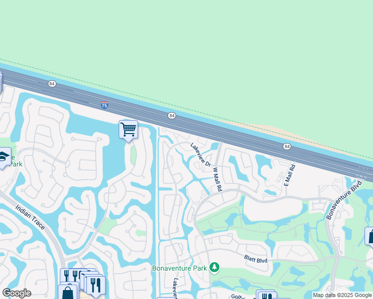 map of restaurants, bars, coffee shops, grocery stores, and more near 158 Lakeview Drive in Weston