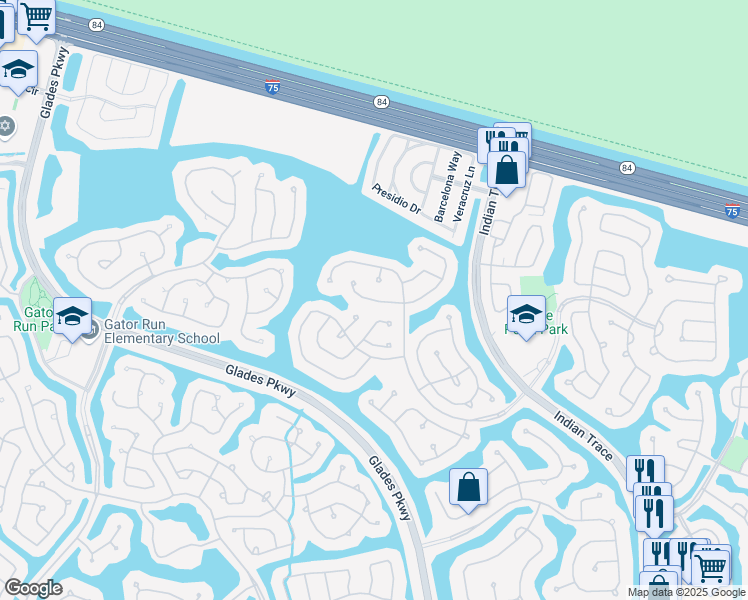 map of restaurants, bars, coffee shops, grocery stores, and more near 1185 Mahogany Lane in Weston