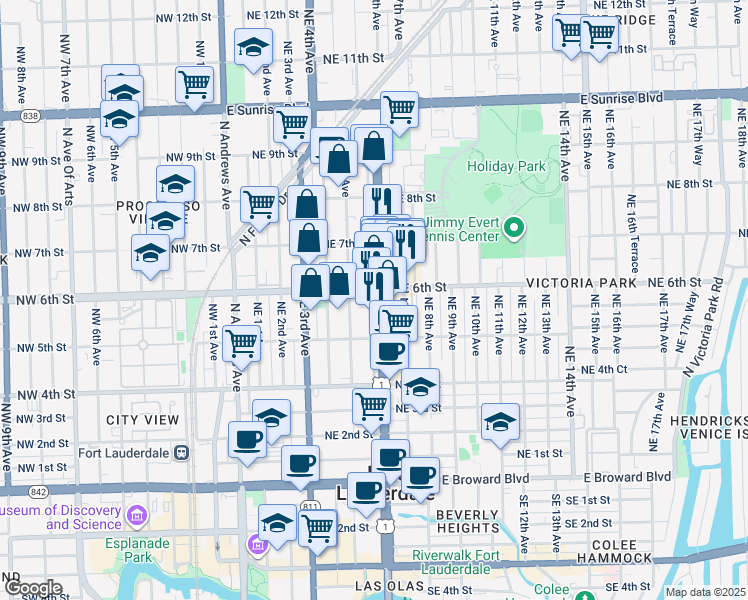 map of restaurants, bars, coffee shops, grocery stores, and more near in Fort Lauderdale