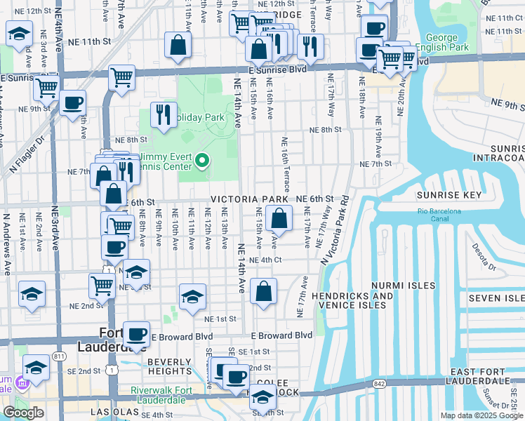 map of restaurants, bars, coffee shops, grocery stores, and more near in Fort Lauderdale