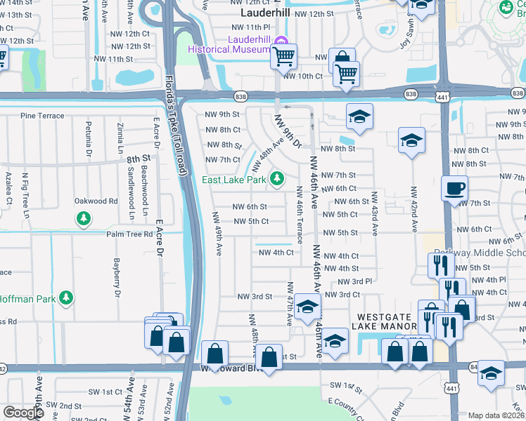 map of restaurants, bars, coffee shops, grocery stores, and more near 4791 Northwest 6th Street in Plantation