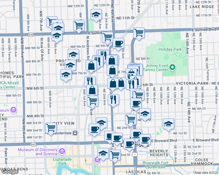 map of restaurants, bars, coffee shops, grocery stores, and more near 600 Northeast 3rd Avenue in Fort Lauderdale