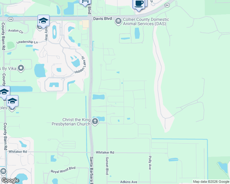 map of restaurants, bars, coffee shops, grocery stores, and more near 2402 Sunset Boulevard in Naples