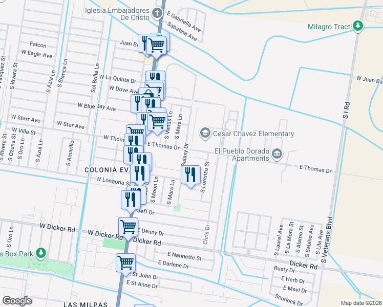 map of restaurants, bars, coffee shops, grocery stores, and more near 309 Ricky Avenue in Pharr