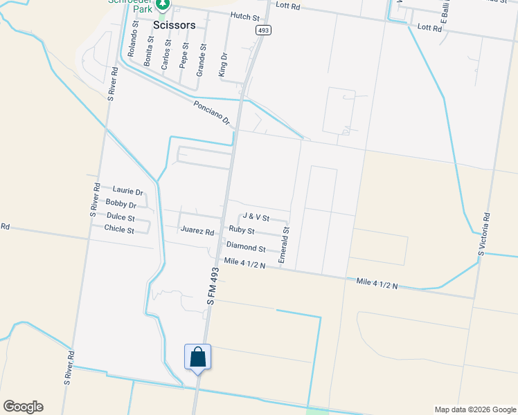 map of restaurants, bars, coffee shops, grocery stores, and more near 2002 J and V Street in Donna