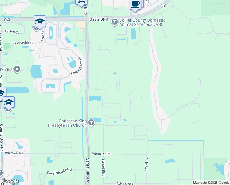map of restaurants, bars, coffee shops, grocery stores, and more near 2501 Sandy Lane in Naples