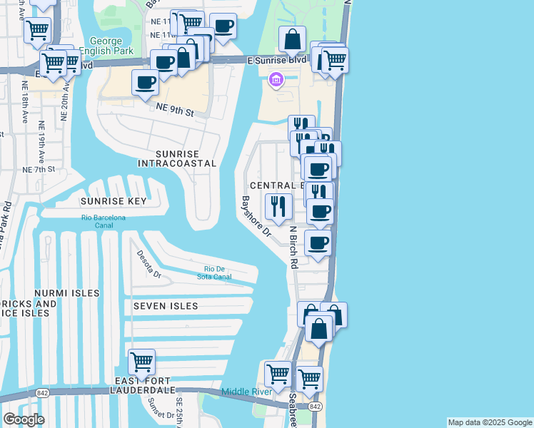 map of restaurants, bars, coffee shops, grocery stores, and more near 508 Antioch Avenue in Fort Lauderdale
