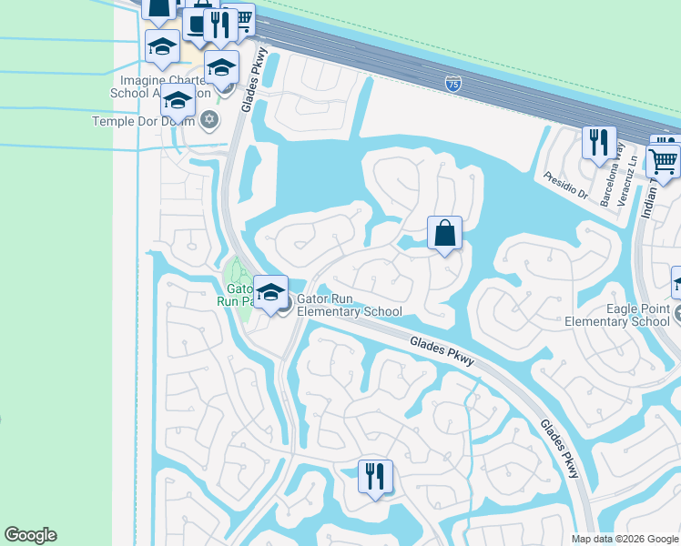 map of restaurants, bars, coffee shops, grocery stores, and more near 817 Crestview Circle in Weston