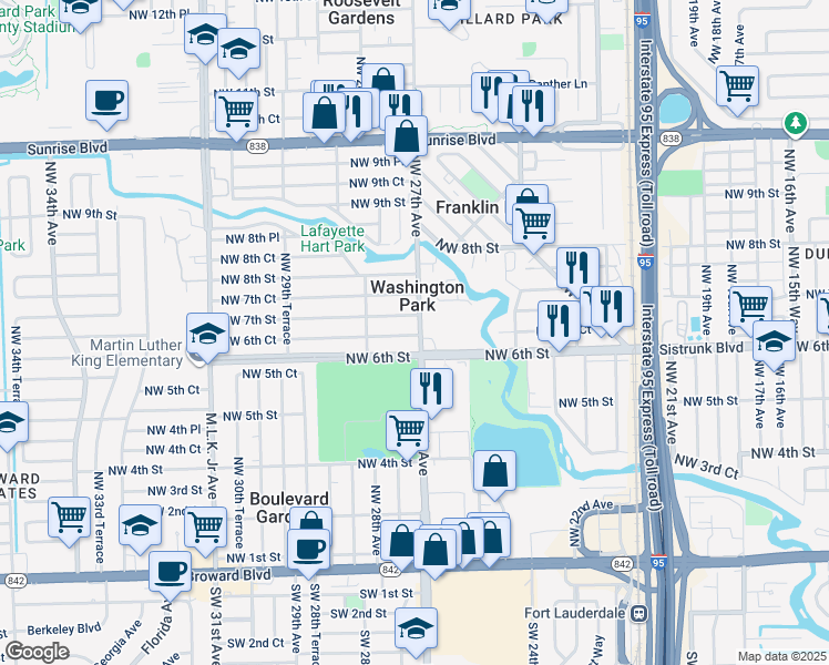 map of restaurants, bars, coffee shops, grocery stores, and more near 620 Northwest 27th Avenue in Fort Lauderdale