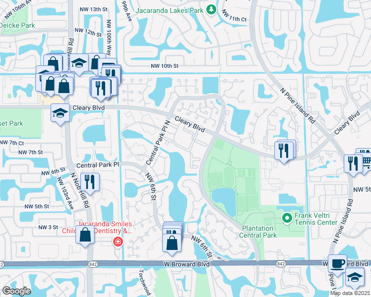 map of restaurants, bars, coffee shops, grocery stores, and more near 9726 Northwest 7th Circle in Plantation