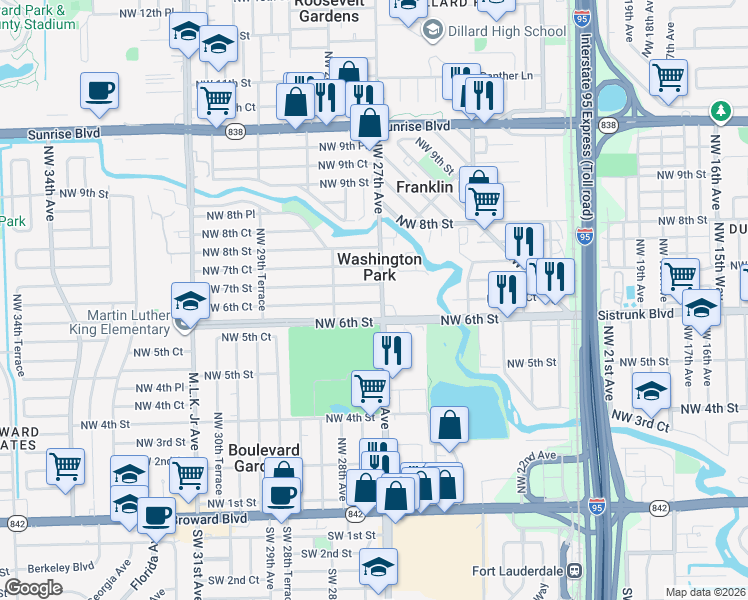 map of restaurants, bars, coffee shops, grocery stores, and more near 620 Northwest 27th Avenue in Fort Lauderdale