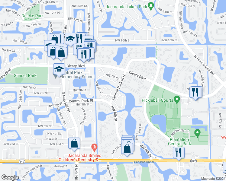 map of restaurants, bars, coffee shops, grocery stores, and more near 9867 Northwest 6th Court in Plantation