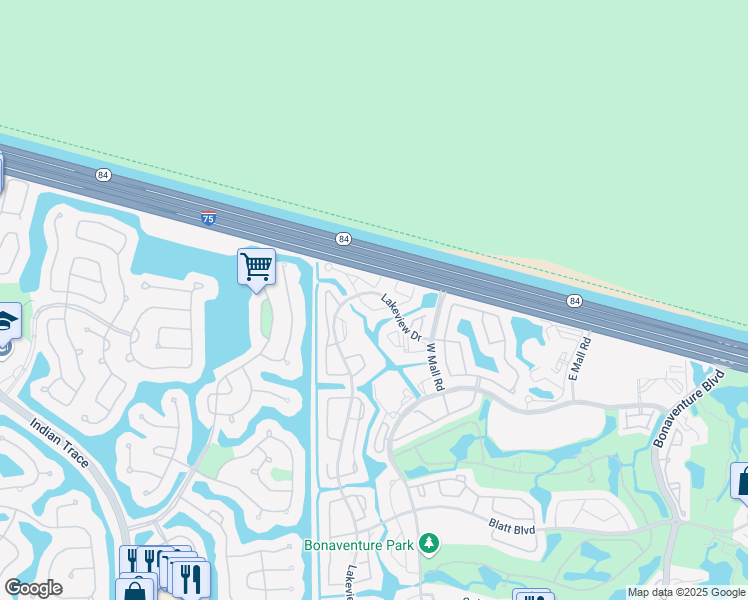 map of restaurants, bars, coffee shops, grocery stores, and more near 164 Lakeview Drive in Weston